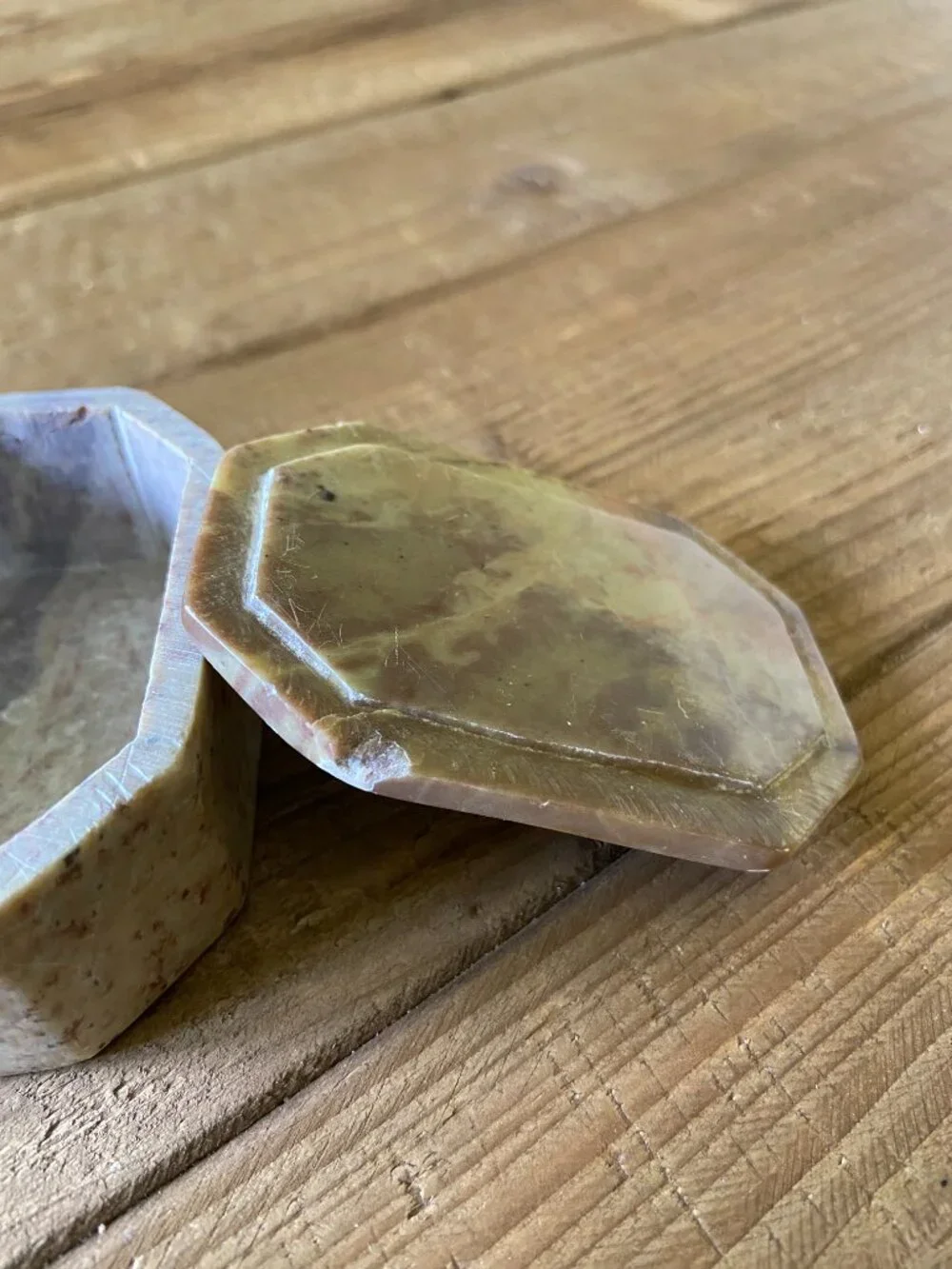 vintage stone trinket box, alabaster jewelry box, soapstone keepsake box, floral
